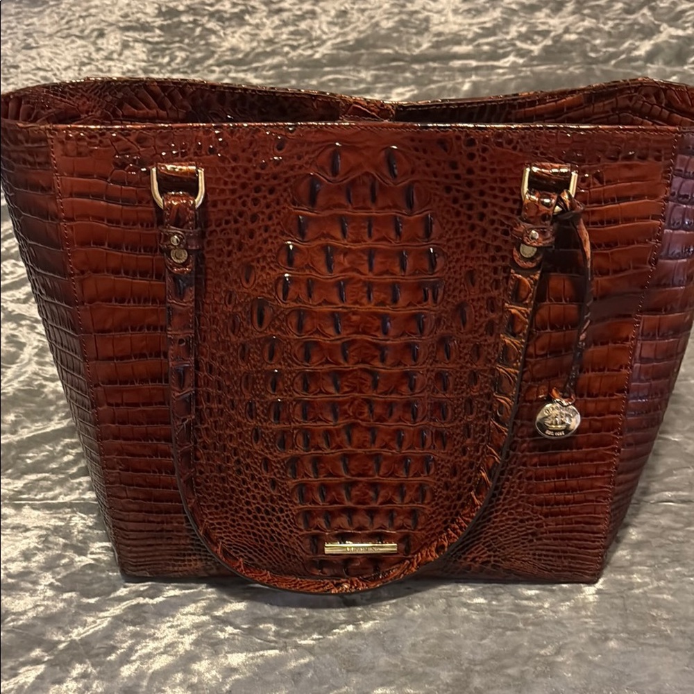 Brahmin Brown Crocodile-Embossed Large Tote with Dust Bag